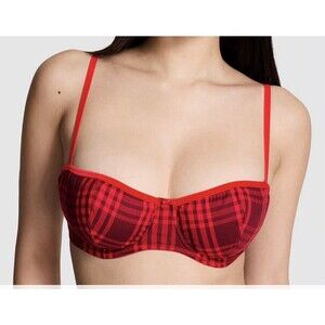 NWT Victoria’s Secret Festive Flannel Unlined Balconette Bra Red Gingham 36B
